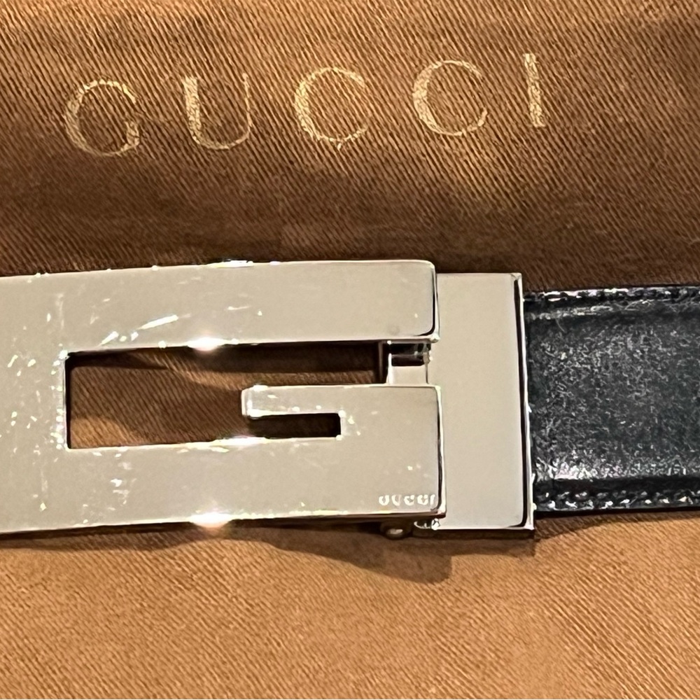 Gucci single G reversible Belt Silver Buckle Black/Drk Brown Leather 80